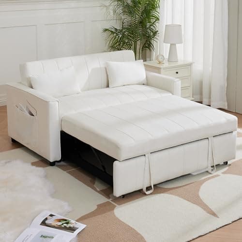 Modern 55.51" Futon Sofa Bed with Pullout Bed & Adjustable Backrest (Black)