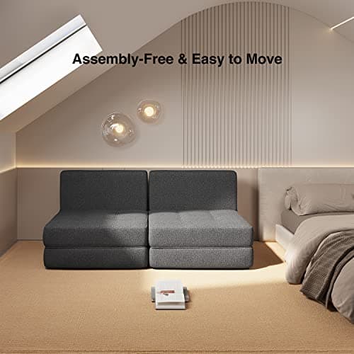 Aiho Dark Grey Memory Foam Futon Sleeper Sofa Bed, Modern Linen Fabric Cover