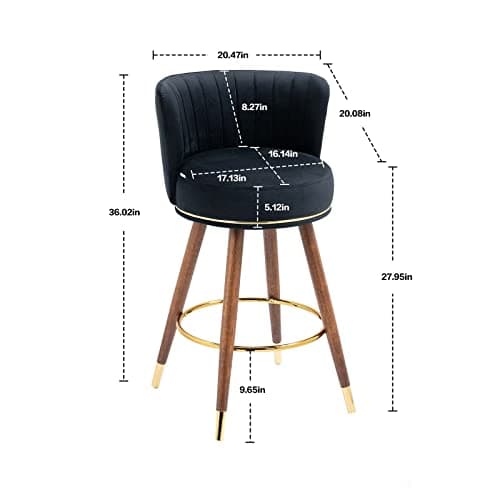 Mid Century Gold Ring Velvet Swivel Bar Stool Set (Black)