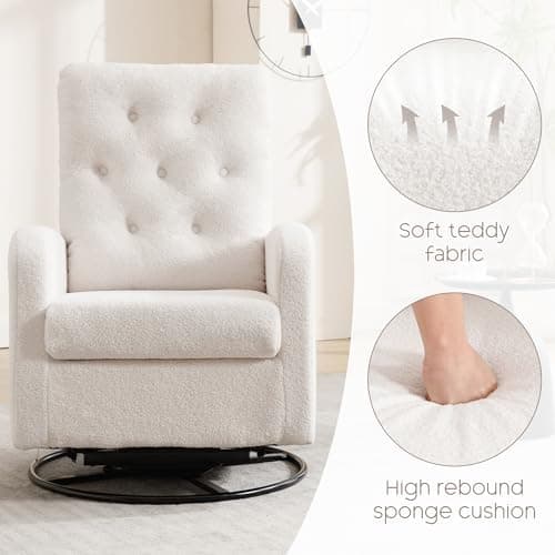 Modern Swivel Glider Rocking Chair with Storage Pocket for Living Room and Nursery White