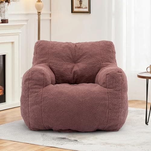 Hison Fluffy Bean Bag Chair with Armrests (White)