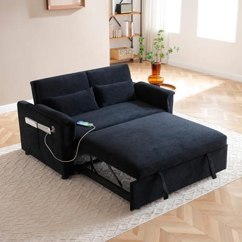 Antetek Grey Comfy Velvet Convertible Sleeper Sofa Bed with Adjustable Backrest