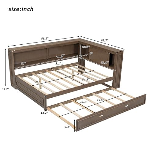 Full Size L-Shaped Floor Bed with Storage, Charging Station, & LED Headboard