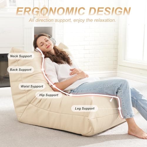 Hobestluk Beige Giant Memory Foam Bean Bag Chair for Adults and Living Room