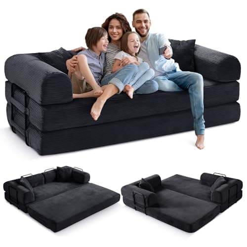 Dark Grey Convertible Sleeper Sofa Bed with Memory Foam & Cylindrical Pillows