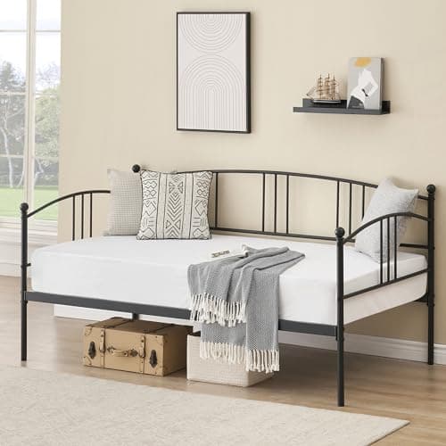Metal Daybed Frame with Trundle for Twin Size Day Bed, Black Color