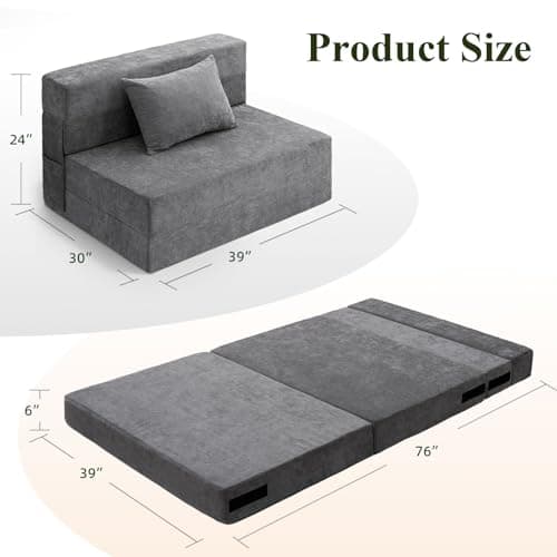 HOMFINE Gray Folding Sofa Bed - Convertible Living Room Sleeper Chair