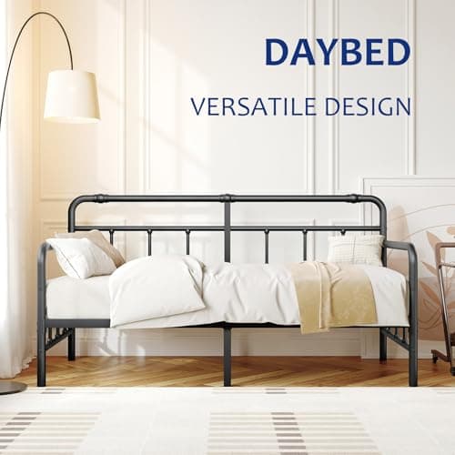 Metal Twin Bed Frame with Headboard - Heavy Duty Steel Slats, No Box Spring, Easy Assembly, Modern Design