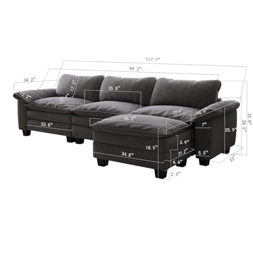Oversized Velvet L-Shaped Sofa for Living Room and Bedroom