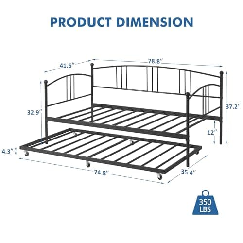 IDEALHOUSE Metal Twin Daybed with Trundle, Black