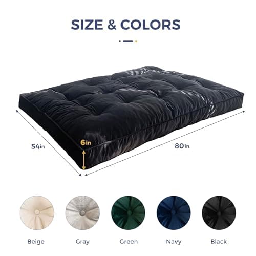 MAXYOYO Full Size Velvet Futon Mattress, Shredded Foam Filling, Black