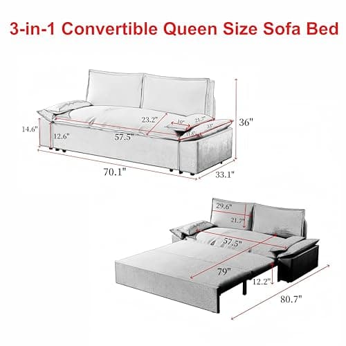 Antetek 3-in-1 Convertible Velvet Sleeper Sofa Bed with Side Pockets for Living Room