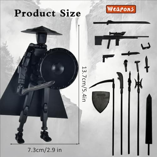 T13 Action Figure Accessories, Dummy 13 Multi-Jointed 3D Printed Toys (Black)