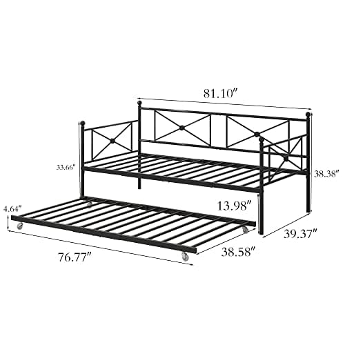 Premium Black Steel Slat Twin Daybed with Headboard