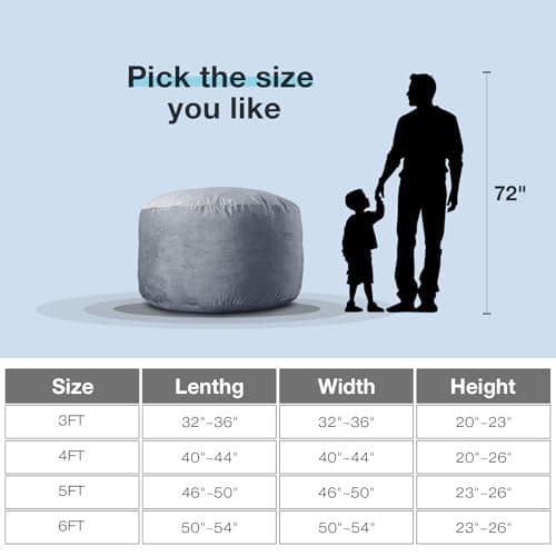 EDUJIN 5 ft Dark Gray Memory Foam Bean Bag Chair
