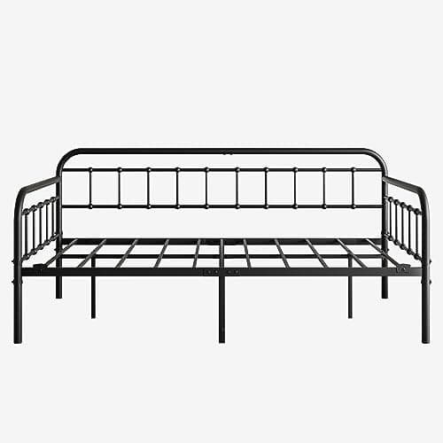 Black Twin Heavy Duty Metal Daybed Frame with Slats Mattress Foundation