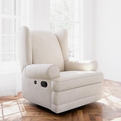 STORKCRAFT Ivory Upholstered Swivel Glider with USB Charging Port