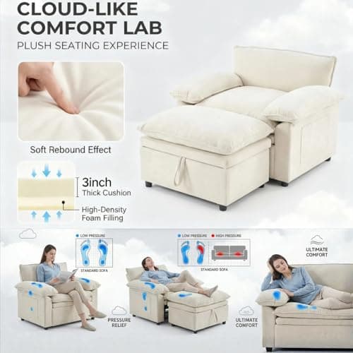 Furnimart Chaise Lounge Chair Indoor, 58 Inch Sleeper Sofa with 2 Throw Pillows, Fluffy Corduroy Loveseat Couch for Living Room, Comfy Oversized Reading Chair, Gray The Forest Stewardship Council