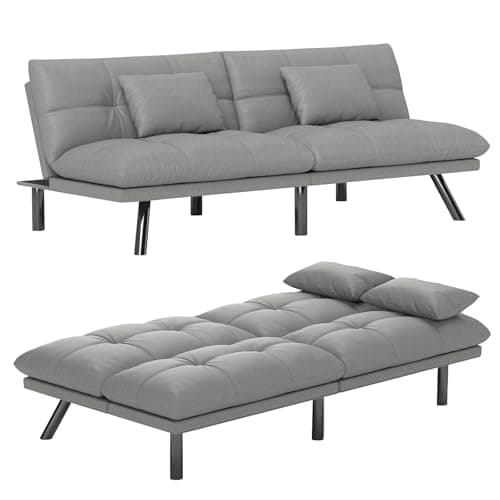 70 Inch Water-Resistant Light Black Futon Sofa Bed Couch