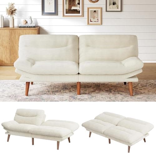 Marsail Corduroy Futon Sofa Bed with Adjustable Backrest & Armrests