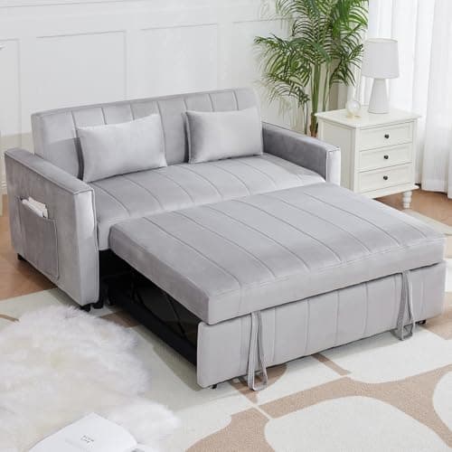 Modern 55.51" Futon Sofa Bed with Pullout Bed & Adjustable Backrest (Black)