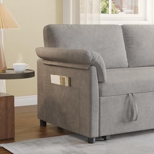 3-in-1 Chenille Convertible Sofa Bed with Pull-Out Bed, Grey