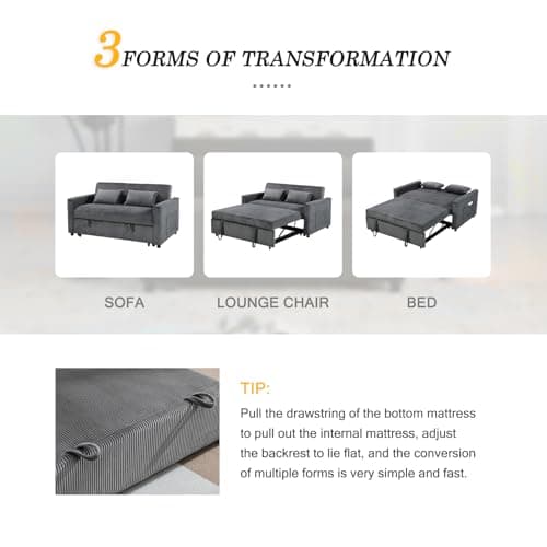 Futon Sofa Bed with Adjustable Backrest, Grey