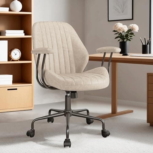 Ovios Mid-Century Modern Brown Suede Executive Chair with Thick Cushions and High Back