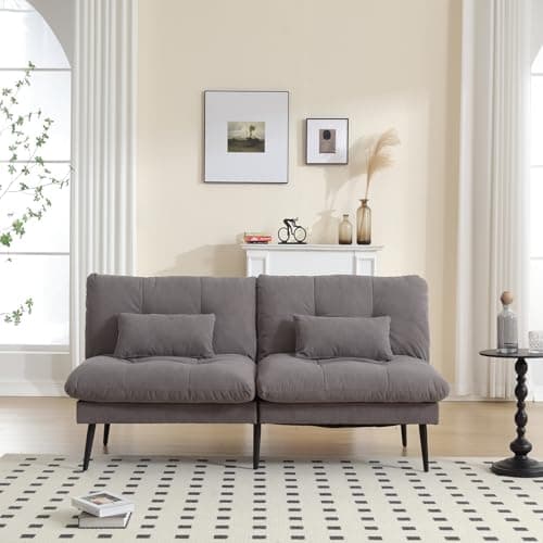 Gray 72'' Corduroy Adjustable Backrest Sleeper Sofa Bed (White)