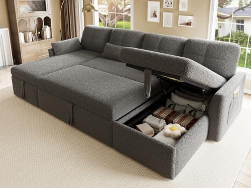 YITAHOME 86" L-Shaped Sleeper Sofa, 2-in-1 Convertible Storage Chaise, Grey