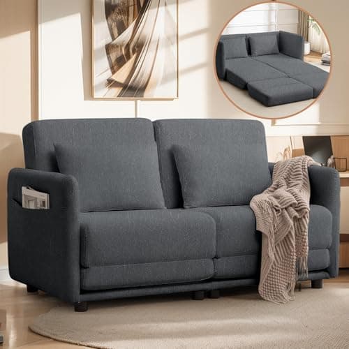 56.3" W x 74.8" D Full Size Pull Out Sofa, White Sleeper with Side Pockets