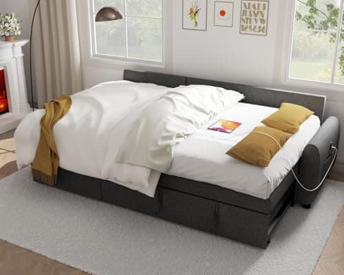 87 Sleeper Sectional Sofa Bed with Storage Chaise - Dark Grey Linen Fabric