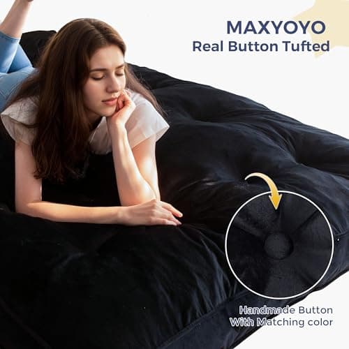 MAXYOYO Full Size Velvet Futon Mattress, Shredded Foam Filling, Black