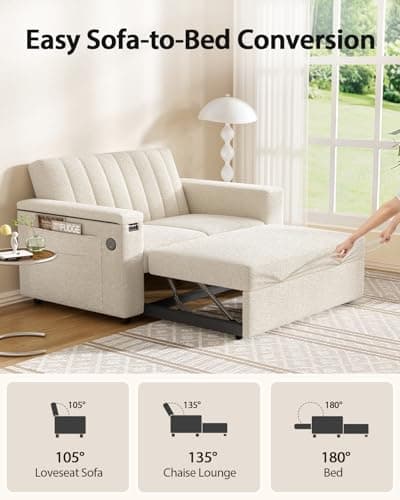 Pipishell 54" Sleeper Sofa Bed with Hidden Table & Charging Ports (Beige)