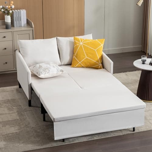Convertible Sleeper Loveseat Sofa Couch with Pullout Bed and Storage - Ideal for Living Room, Bedroom, Balcony, RV - Dark Gray