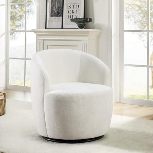 Antetek Ivory Chenille Swivel Chair, 360° Rotational Living Room Chair