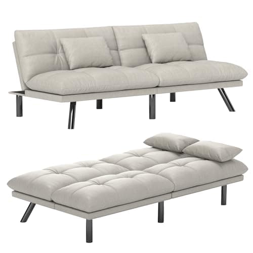 70 Inch Water-Resistant Light Black Futon Sofa Bed Couch