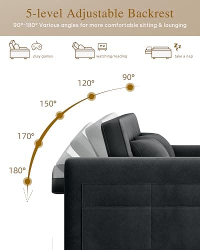 YITAHOME 55" Convertible Sofa Bed, Black Full Size Reclining Velvet Sleeper