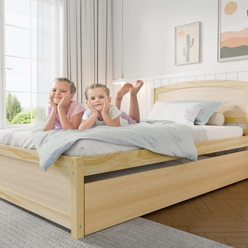 Twin Size Extendable Daybed with Trundle, Solid Wood Support (Natural)