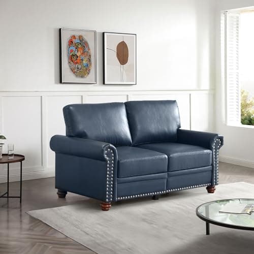 Antetek Mid-Century Modern PU Leather Love Seat with Storage & Bun Feet, Black