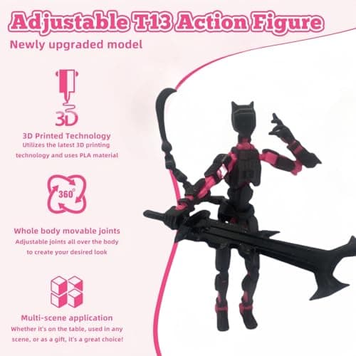 T13 Action Figure, Upgraded 5.4 Inch 3D Printed Robot Model (Black Red)