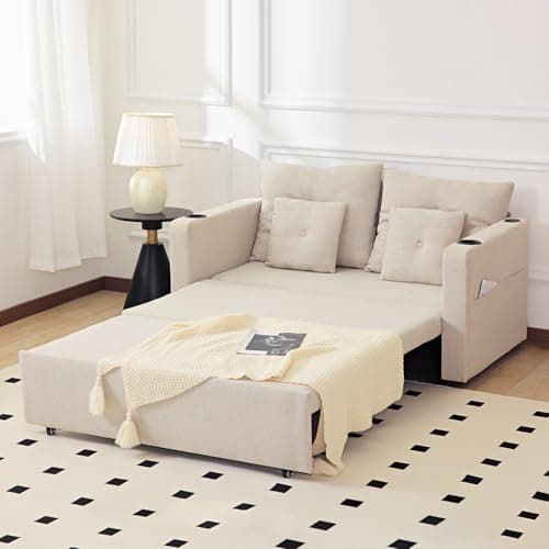 Redlife 55" Pull-Out Couch Bed, Beige, 3-in-1 Sleeper Sofa