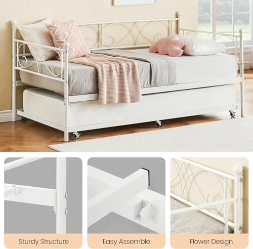 IDEALHOUSE Twin Daybed with Trundle, White, Space-Saving Sofa Bed Frame