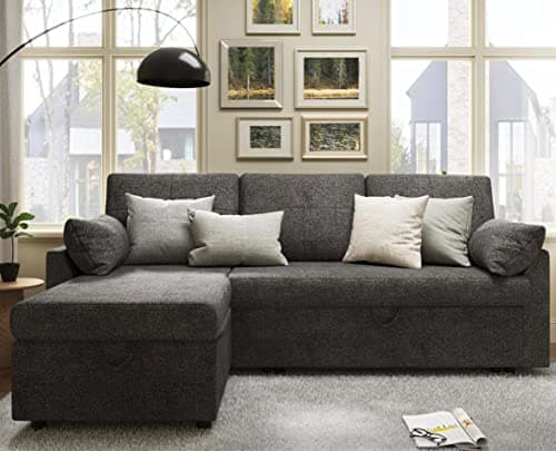 VanAcc 2 in 1 Sleeper Sofa Bed with Storage Chaise, Grey Linen