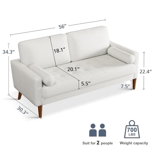 Mid Century Modern Beige Tufted Velvet Love Seat Sofa, 56" Comfy 2 Seater