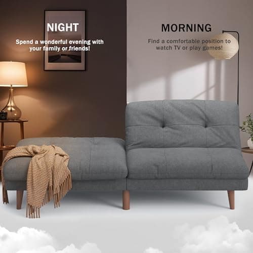 Flamaker Adjustable Futon Sofa Bed in Grey Fabric