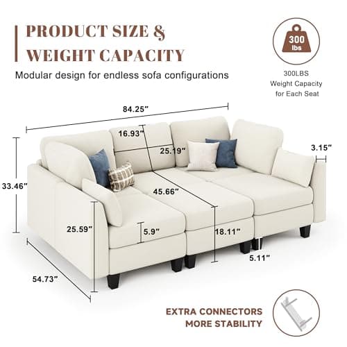 Beige 6 Seater Modular Sleeper Sofa, Comfortable Sectional Couch Bed