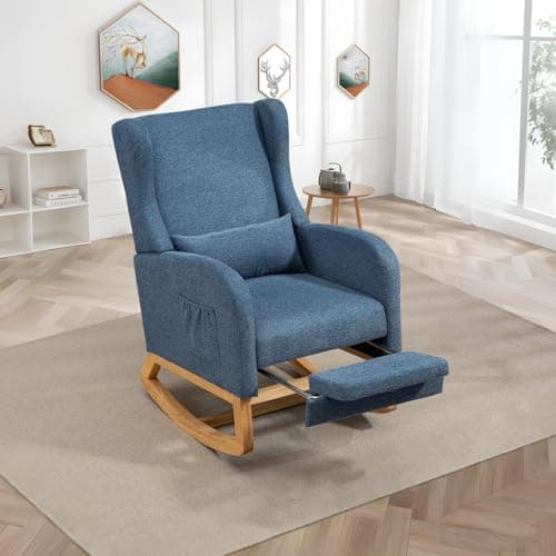 Ivory Comfortable Rocking Chair with Foot Rest for Nursery and Relaxing
