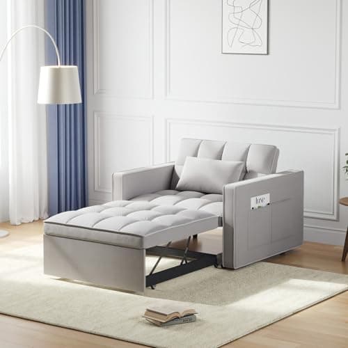Avenco 3-in-1 Sleeper Sofa Chair Bed, 3-Level Adjust, Velvet Fabric, Grey
