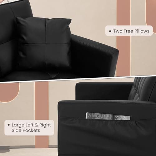 ECOTOUGE Convertible Futon Couch, Adjustable Back, Black